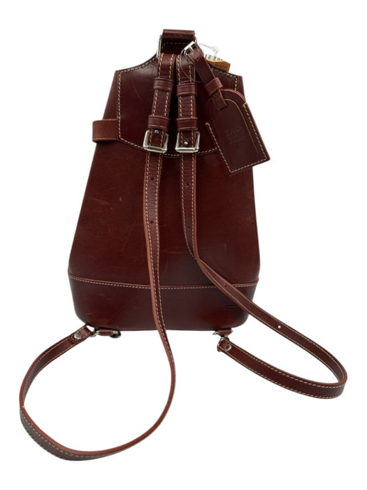 Dooney & Bourke Reddish Brown Leather Silver Hardware Contrast Stitch Bag Reddish Brown / Small