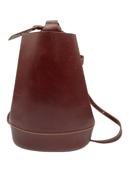 Dooney & Bourke Reddish Brown Leather Silver Hardware Contrast Stitch Bag Reddish Brown / Small