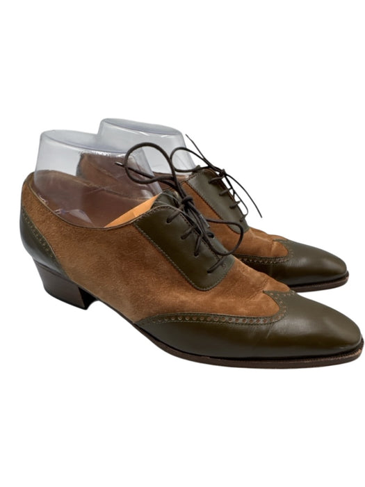 Gravati Shoe Size 8.5 Green & Brown Leather Suede Wing Tip Lace Up Oxford Green & Brown / 8.5