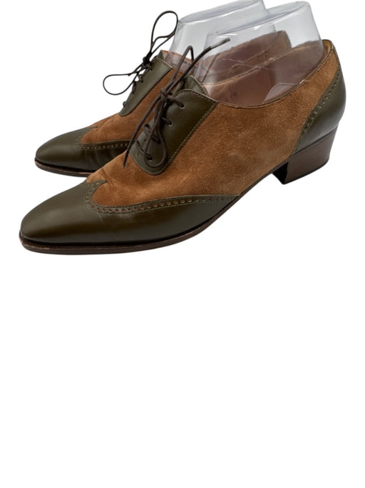 Gravati Shoe Size 8.5 Green & Brown Leather Suede Wing Tip Lace Up Oxford Green & Brown / 8.5