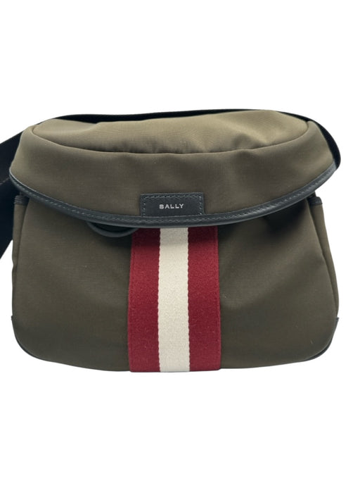 Bally Dark Olive Nylon & Leather Crossbody Drawstring Stripe Bag Dark Olive / M
