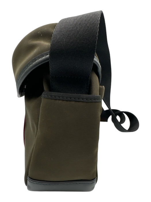 Bally Dark Olive Nylon & Leather Crossbody Drawstring Stripe Bag Dark Olive / M