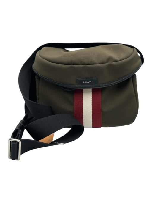 Bally Dark Olive Nylon & Leather Crossbody Drawstring Stripe Bag Dark Olive / M
