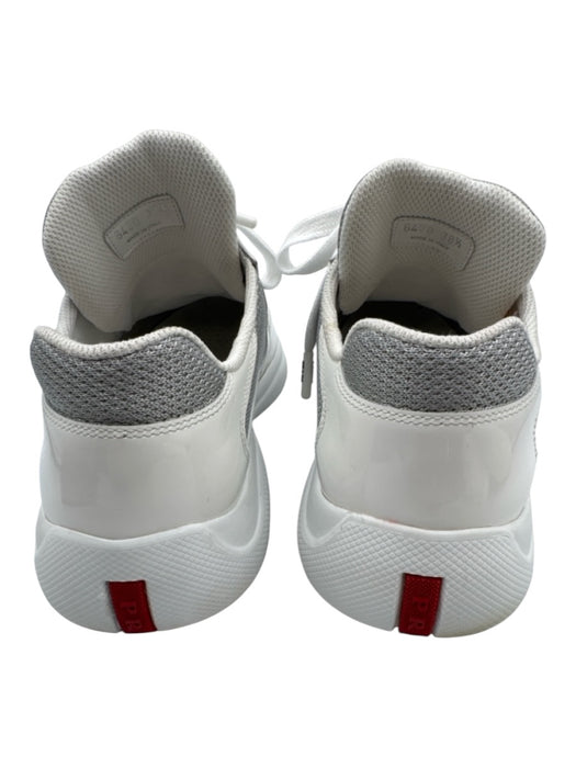 Prada Shoe Size 38.5 White & Gray Patent Leather Lace Up Mesh Shine Sneakers White & Gray / 38.5