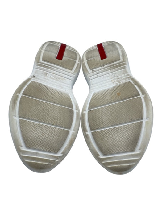 Prada Shoe Size 38.5 White & Gray Patent Leather Lace Up Mesh Shine Sneakers White & Gray / 38.5