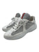 Prada Shoe Size 38.5 White & Gray Patent Leather Lace Up Mesh Shine Sneakers White & Gray / 38.5