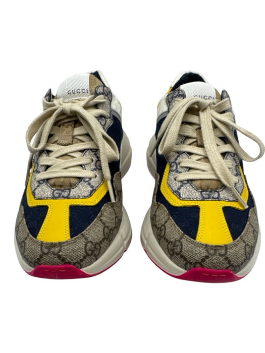 Gucci Shoe Size 6 Brown, Navy, White Leather & Synthetic Lace Up Sneakers Brown, Navy, White / 6