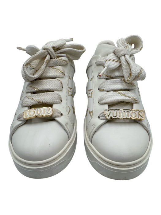 Louis Vuitton Shoe Size 36.5 White, Gold, Brown Leather & Rubber Laces Sneakers White, Gold, Brown / 36.5