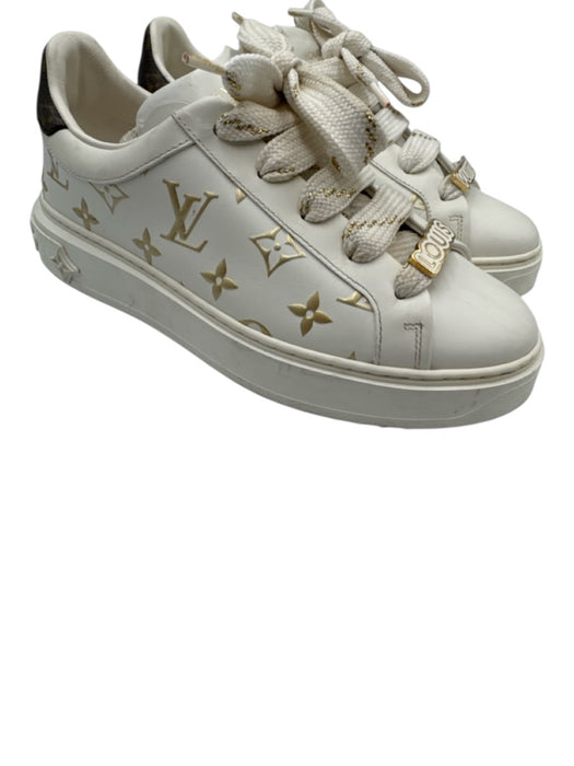 Louis Vuitton Shoe Size 36.5 White, Gold, Brown Leather & Rubber Laces Sneakers White, Gold, Brown / 36.5