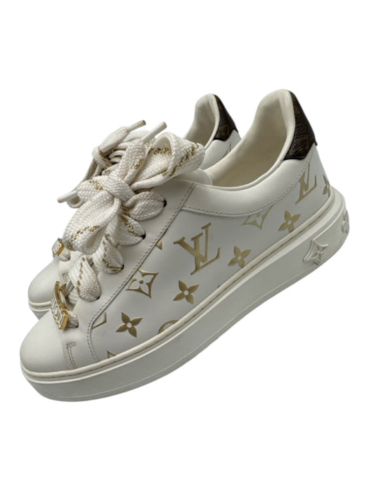 Louis Vuitton Shoe Size 36.5 White, Gold, Brown Leather & Rubber Laces Sneakers White, Gold, Brown / 36.5