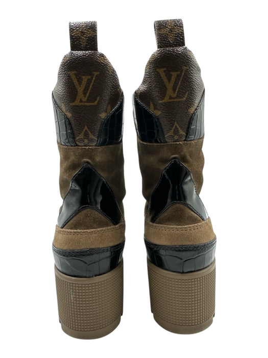 Louis Vuitton Shoe Size 37 Brown Leather & Coated Canvas Monogram Detail Boots Brown / 37