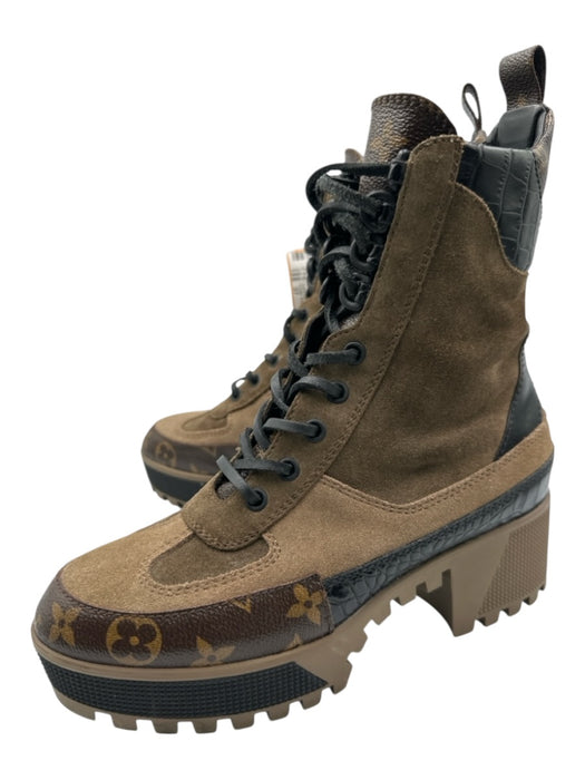 Louis Vuitton Shoe Size 37 Brown Leather & Coated Canvas Monogram Detail Boots Brown / 37