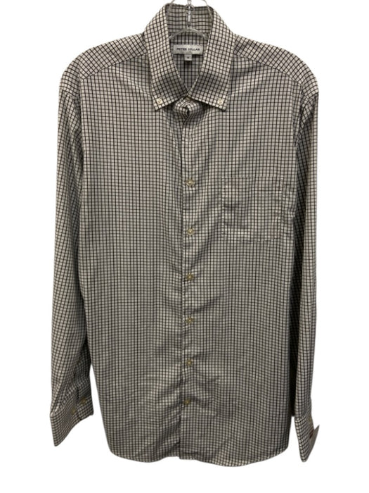 Peter Millar Size M White & Gray Nylon Plaid Button Down Men's Long Sleeve Shirt White & Gray / M