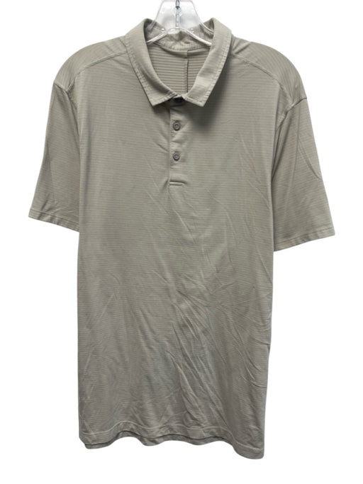 Lululemon Size Est L Beige & Gray Striped Polo Men's Short Sleeve Shirt Beige & Gray / Est L