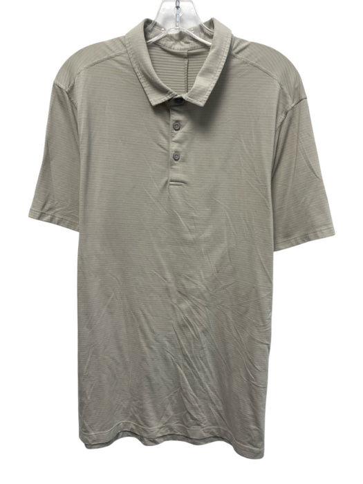 Lululemon Size Est L Beige & Gray Striped Polo Men's Short Sleeve Shirt Beige & Gray / Est L