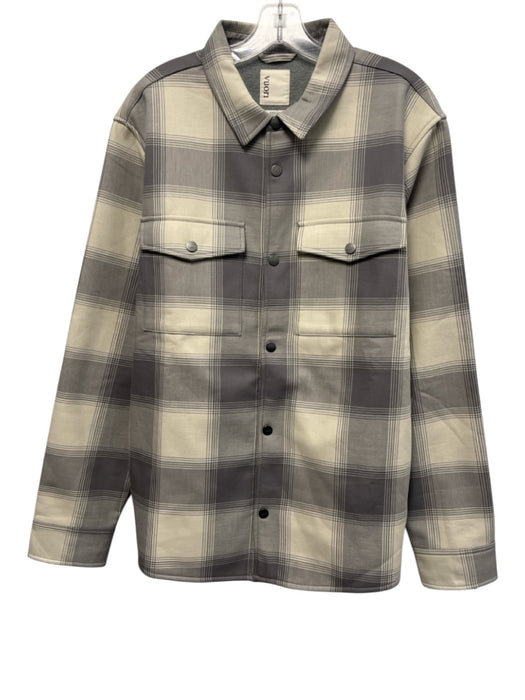 Vuori Size L Beige & Gray Cotton Plaid Buttons Men's Jacket Beige & Gray / L