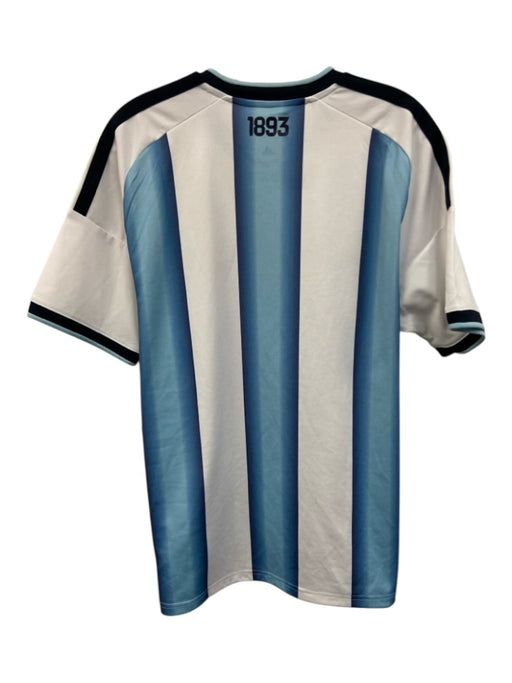 Adidas Size L Blue & White Synthetic Striped Athletic Soccer Men's Short Sleeve Blue & White / L