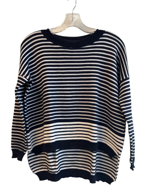 Carry Me Size Est M Navy & white Cotton Round Neck 3/4 Sleeve Uneven Hem Sweater Navy & white / Est M