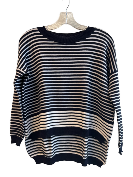 Carry Me Size Est M Navy & white Cotton Round Neck 3/4 Sleeve Uneven Hem Sweater Navy & white / Est M