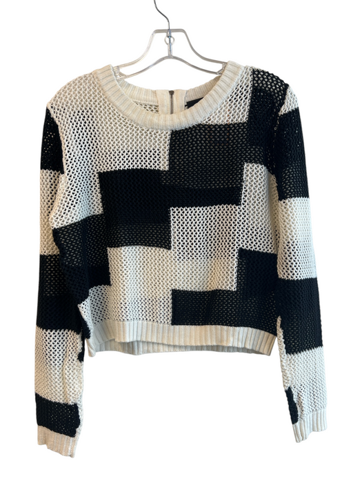 endless rose Size S black and white Acrylic & Cotton Round Neck Back Zip Sweater black and white / S