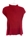 Limited Size One Size Red Polyester Mock Neck Cap Sleeve Micropleat Crinkle Top Red / One Size