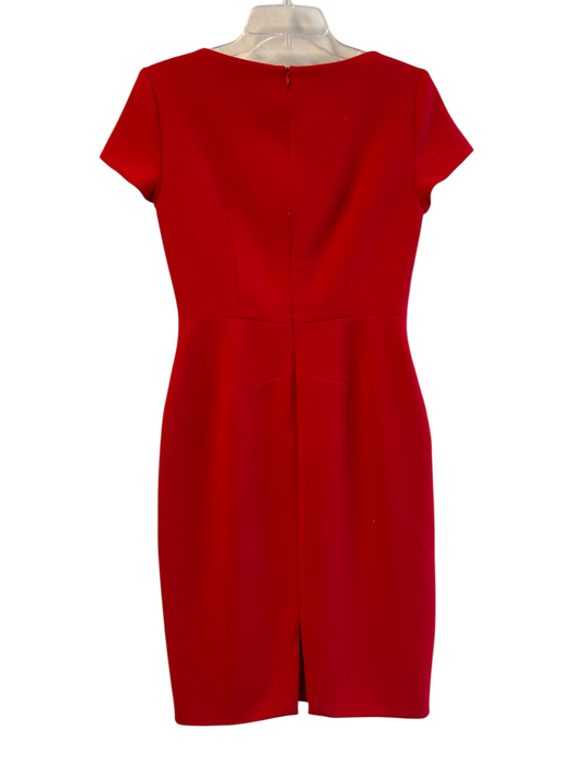 L.K. Bennett Size 8 Red Polyester Blend V Neck Asymetric Short Sleeve Dress Red / 8