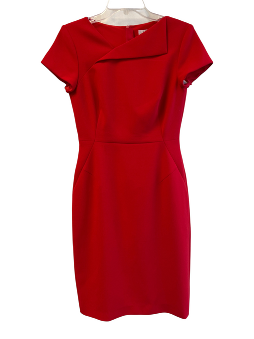 L.K. Bennett Size 8 Red Polyester Blend V Neck Asymetric Short Sleeve Dress Red / 8