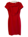 L.K. Bennett Size 8 Red Polyester Blend V Neck Asymetric Short Sleeve Dress Red / 8
