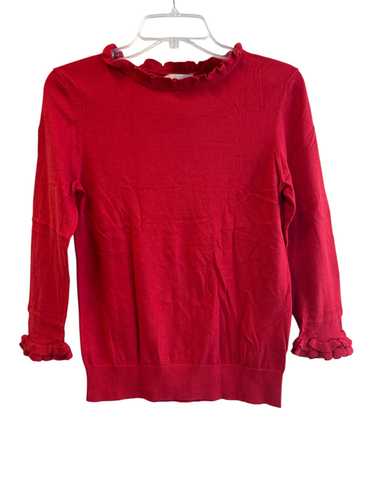 Hobbs Size S Red Cotton & Cashmere Ruffle Neck 3/4 Sleeve Knit Sweater Red / S