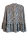 Reiss Size 4 Blue & Green Viscose Collarless Button Down Ruffle Accent Top Blue & Green / 4