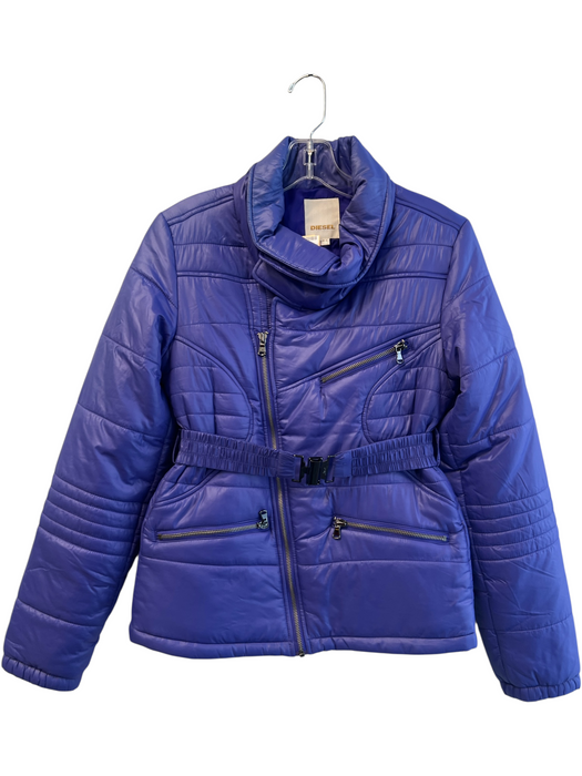 Diesel Size S Purple Nylon Standing Collar Asymetric Zip Long Sleeve Puffer Coat Purple / S