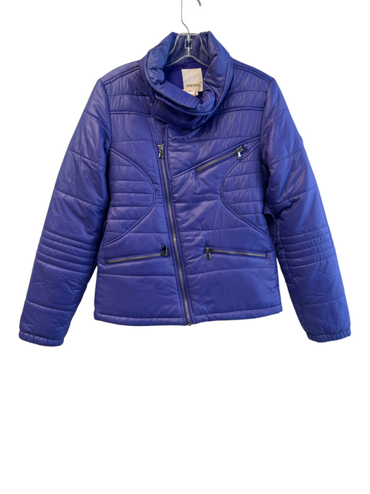 Diesel Size S Purple Nylon Standing Collar Asymetric Zip Long Sleeve Puffer Coat Purple / S