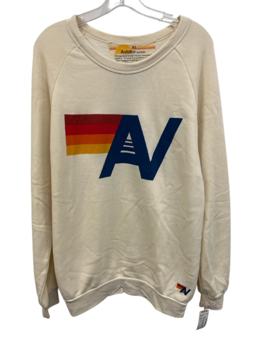 Aviator Nation Size XL Cream & Multi Polyester Blend Graphic Logo Sweater Cream & Multi / XL