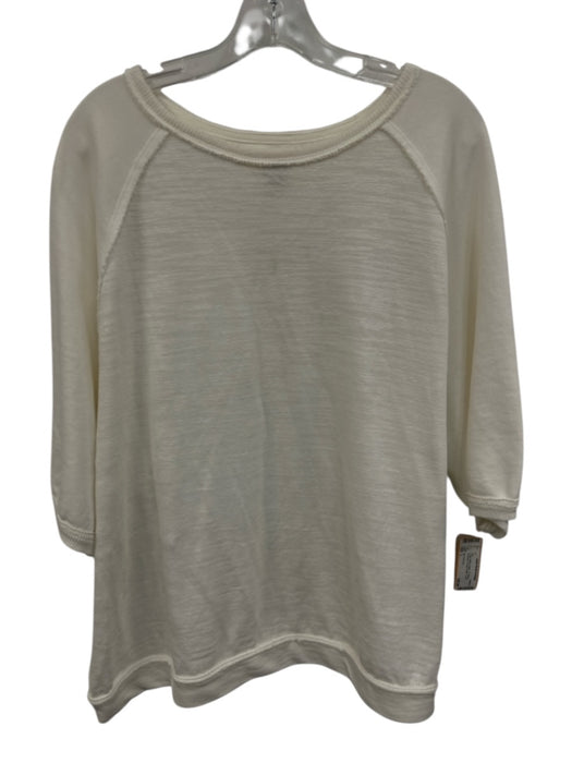 We The Free Size L Cream White Cotton 1/2 Sleeve Oversized Frayed Detail Top Cream White / L