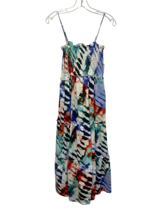 Hunter Bell Size M White & Multi Cotton Tie Dye Spaghetti Strap Tiered Dress White & Multi / M