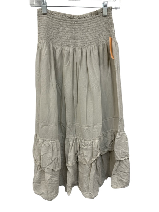 Little Moon Size S Cream Beige Cotton Shirred Waist Tiered Midi Skirt Cream Beige / S