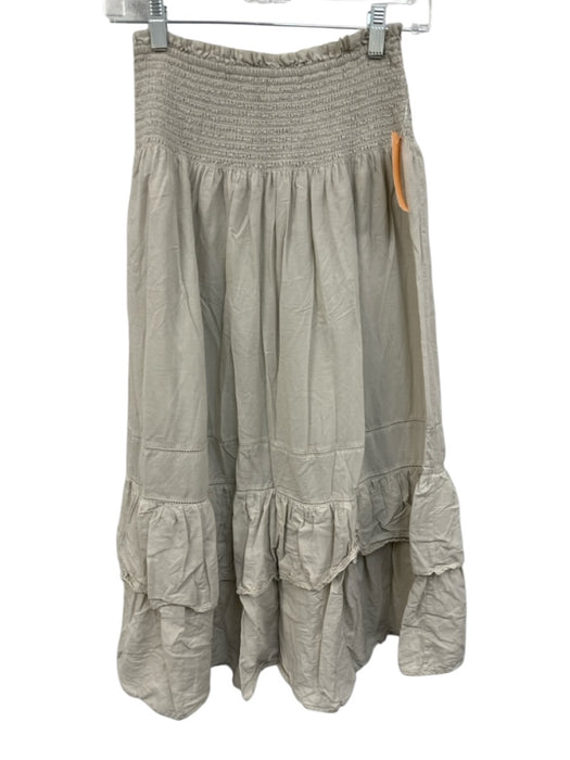 Little Moon Size S Cream Beige Cotton Shirred Waist Tiered Midi Skirt Cream Beige / S