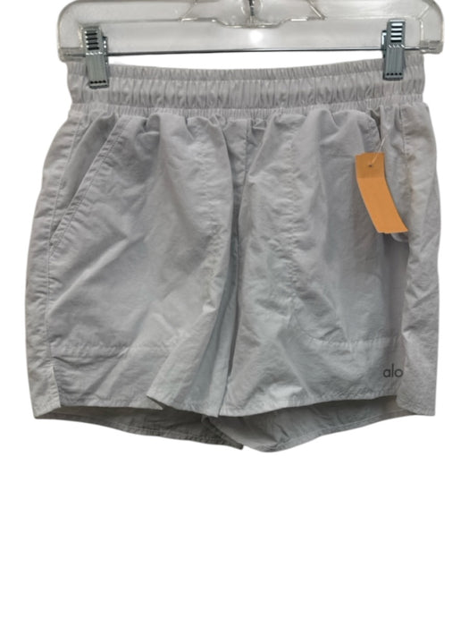 Alo Size XS White Gray Nylon Elastic & Drawstring Waist Pocketed Athletic Shorts White Gray / XS