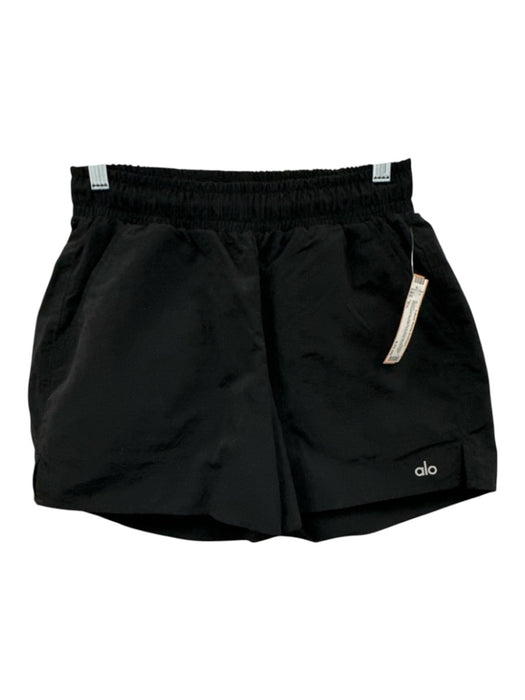 Alo Size XS Black Nylon Elastic & Drawstring Waist Pocketed Athletic Shorts Black / XS
