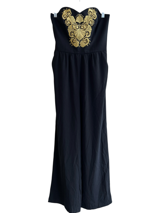 Lilly Pulitzer Size 4 Black No Fabric Tag Strapless gold embroidery Jumpsuit Black / 4