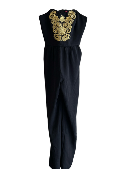 Lilly Pulitzer Size 4 Black No Fabric Tag Strapless gold embroidery Jumpsuit Black / 4