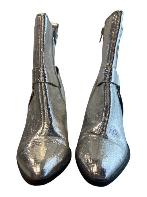 Dolce Vita Shoe Size 7 Silver Leather Side Zip Pointed Toe Stacked Heel Booties Silver / 7