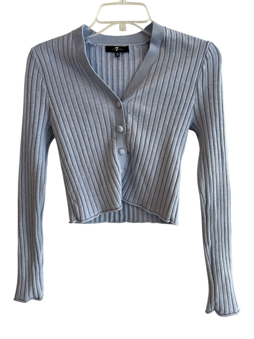 7 For All Mankind Size XS Sky Blue Polyester Blend Ribbed Knit V Neck Top Sky Blue / XS
