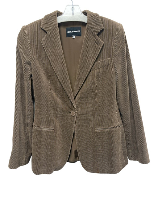 Giorgio Armani Size M / 44 Brown & Beige Cotton Velour Stripe One Button Jacket Brown & Beige / M / 44