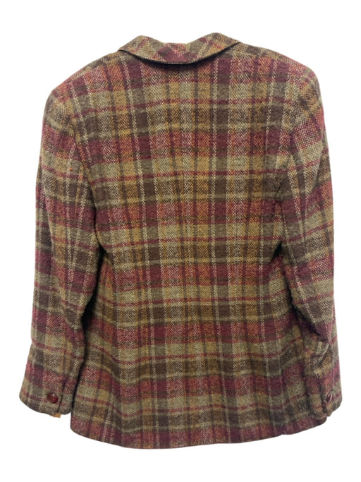 Emanuel Ungaro Size L / 46 Burgundy Plum, Green, Brown Wool Blend Plaid Jacket Burgundy Plum, Green, Brown / L / 46