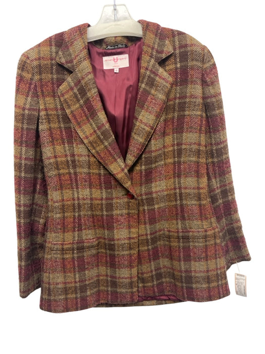 Emanuel Ungaro Size L / 46 Burgundy Plum, Green, Brown Wool Blend Plaid Jacket Burgundy Plum, Green, Brown / L / 46