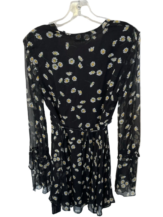 The Kooples Size 1/S Black & Yellow Silicone Long Balloon Sleeve Daisies Dress