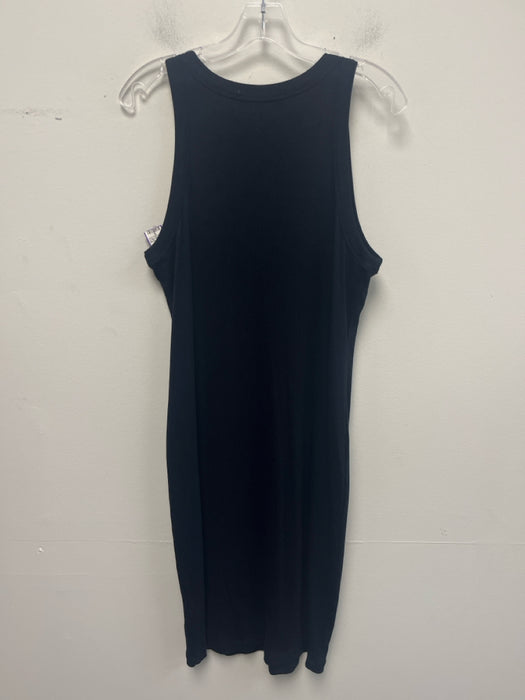 Elie Tahari Size Large Navy Blue Cotton Blend Sleeveless Ribbed Below Knee Dress