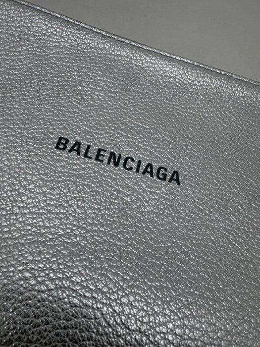 Balenciaga Silver Leather Metallic Logo Pouch Clutch