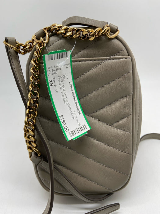 Tory Burch Gray & Gold Leather Quilted Oval Crossbody Bag